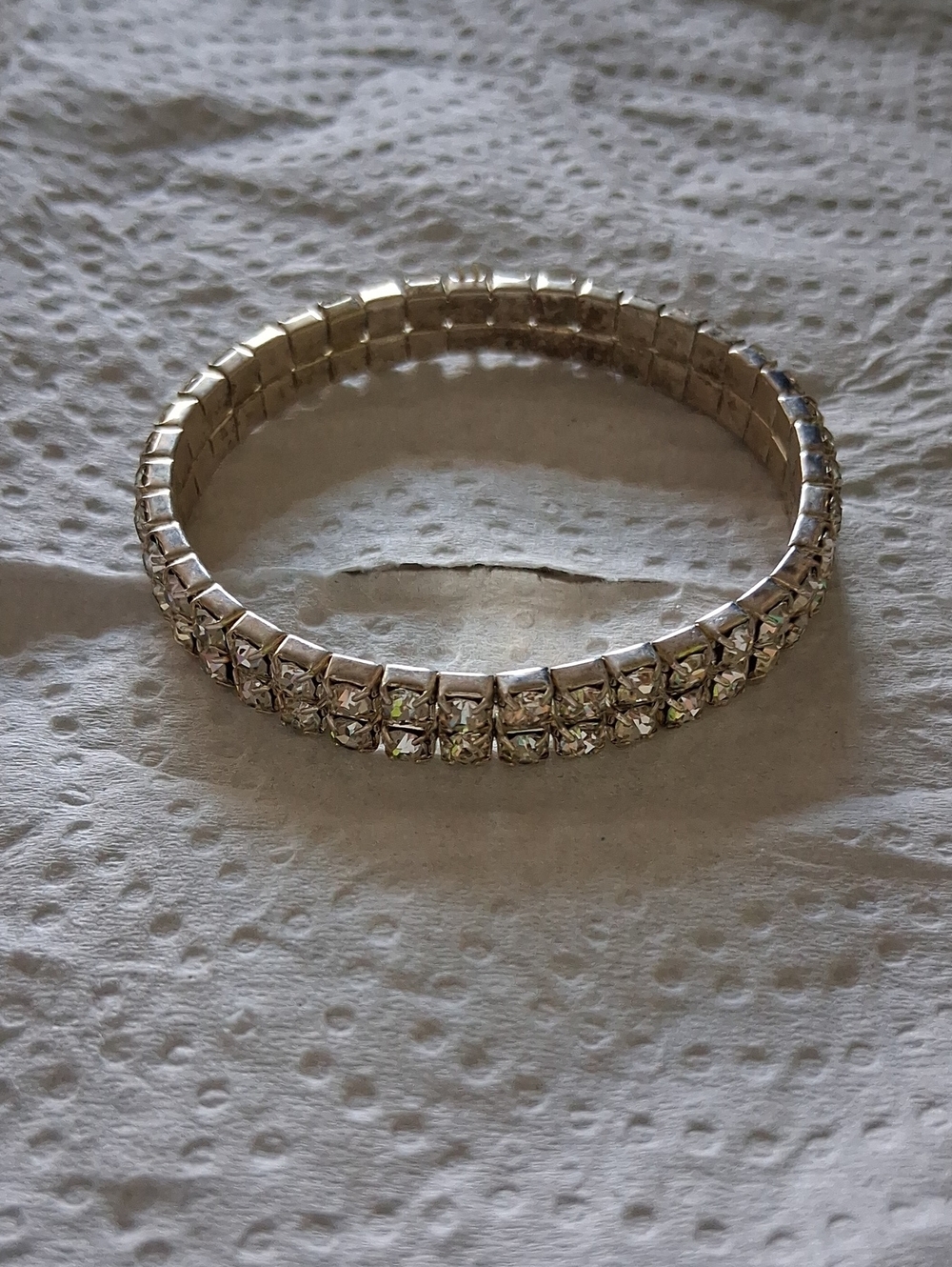 Silver Crystal Two-Row Stretch Bracelet - Clear Rhinestone Bangle